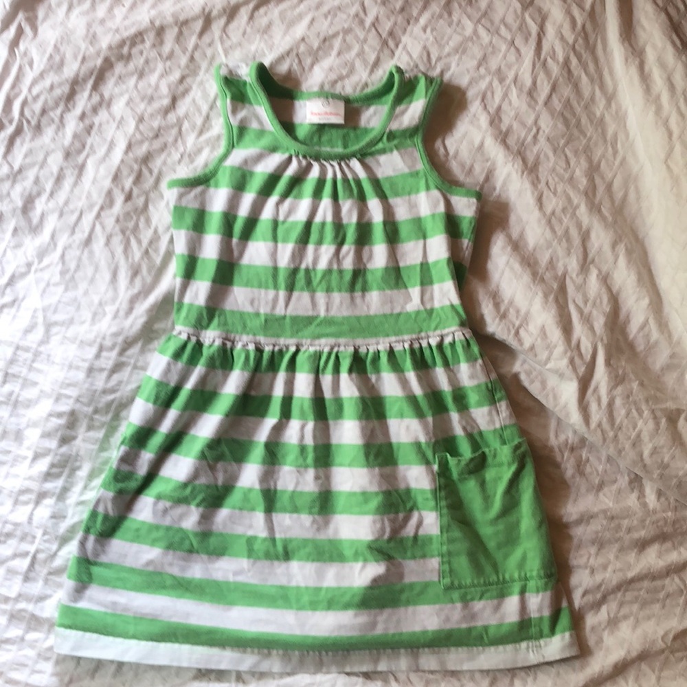 Hanna Andersson summer dress cotton green and white stripe sz 130